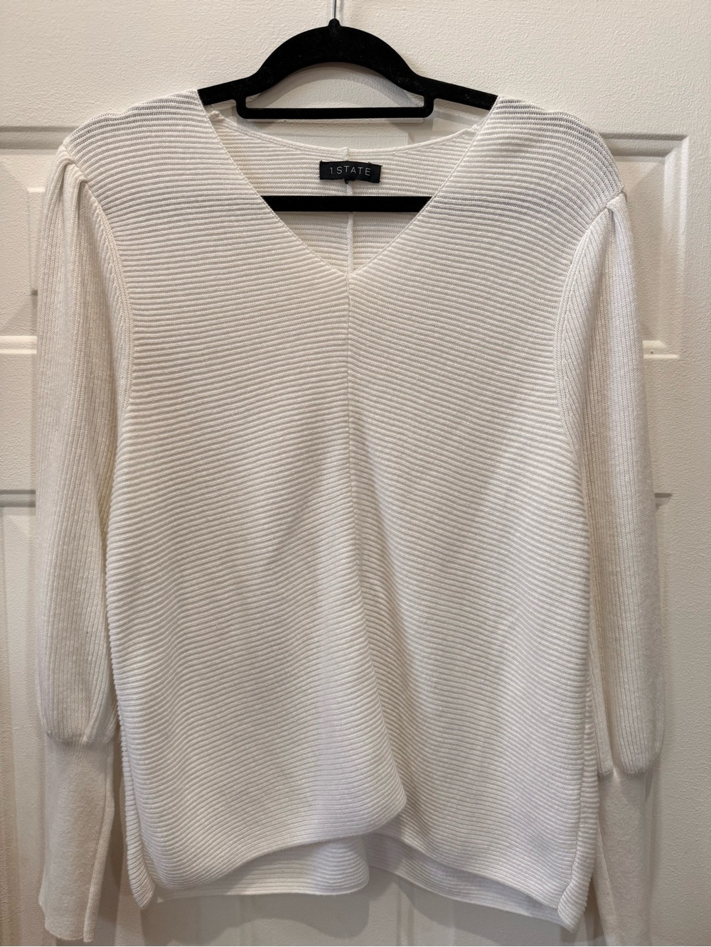 1 State Cream Ribbed V-Neck Sweater